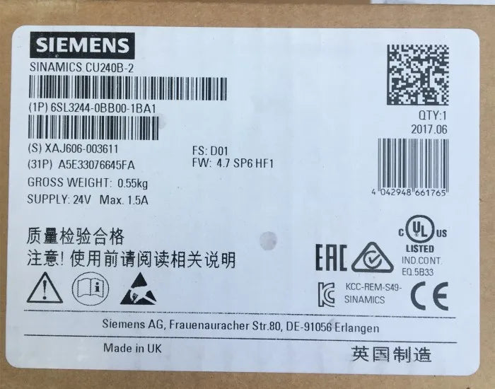 6SL3244-0BB00-1BA1 New G120 Control Unit CU240B-2 B-type RS-485 Original 6SL3244-0BB00-1BA0=6SL3244-0BB00-1BA1
