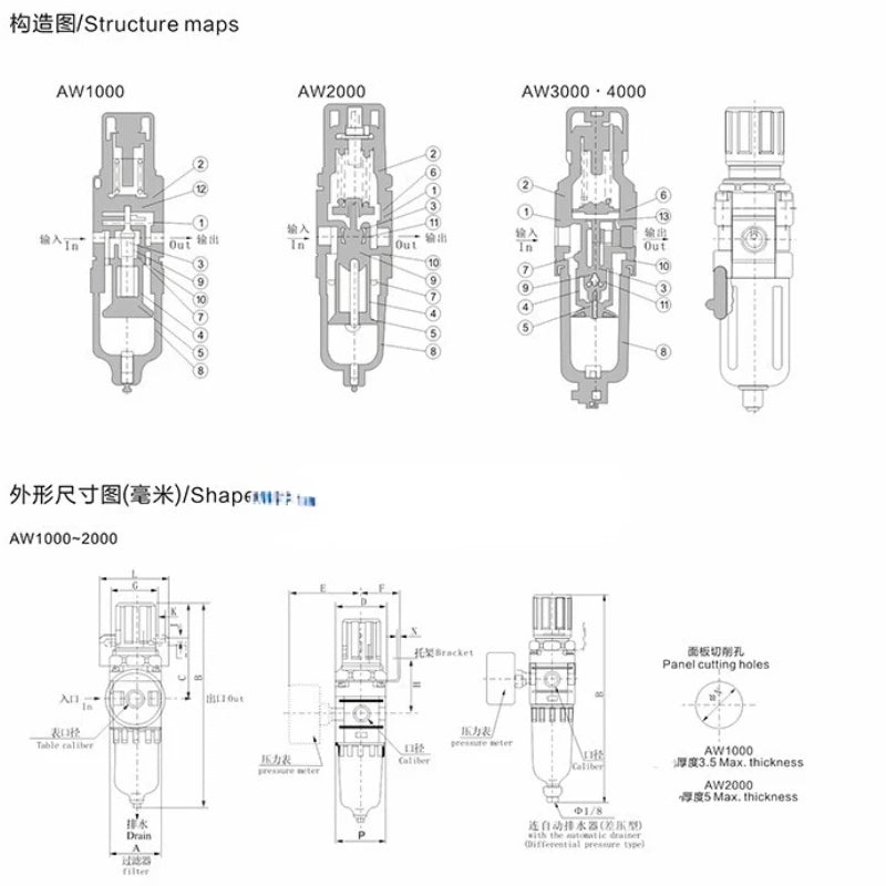 AW5000-10D AW5000-06 Pressure Regulator Pressure Reducing Valve Oil and Water Separation 1 Inch DN25 DN20