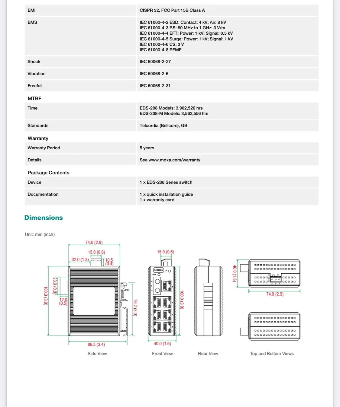 8-port Switch EDS-208 Entry-level Unmanaged Ethernet Switch with 8 10/100BaseT X Ports Industrial 10/100mb Network RS485 233