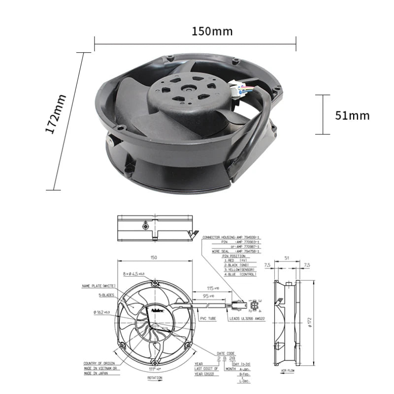 D1751P24B8PP340 Inverter Dedicated Fan 880/58024V 3.4A D1751P24B8PP366