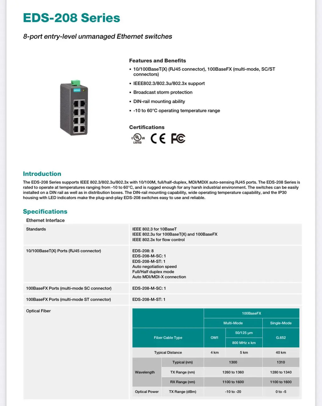 8-port Switch EDS-208 Entry-level Unmanaged Ethernet Switch with 8 10/100BaseT X Ports Industrial 10/100mb Network RS485 233