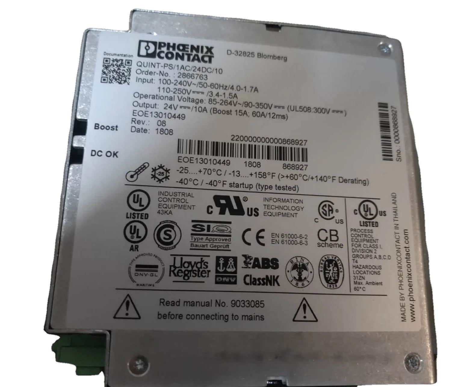 Original Contact Power Supply QUINT-PS/1AC/24DC/10-2866763 Switching Power Supply