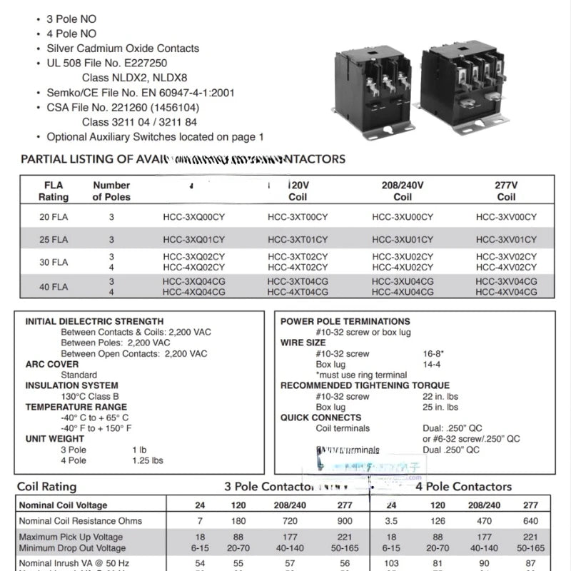 208V-240V 30A HCCY3XU02CY=HCC-3XU02CY HCC-3XU02CY 50HZ 60HZ Pool Pump American Three-phase AC Contactor