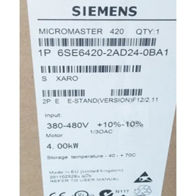 MM420 Inverter 6SE6420-2AD22/23/24/25/27/31-0/1/2/5/BA1/CA1 PLC