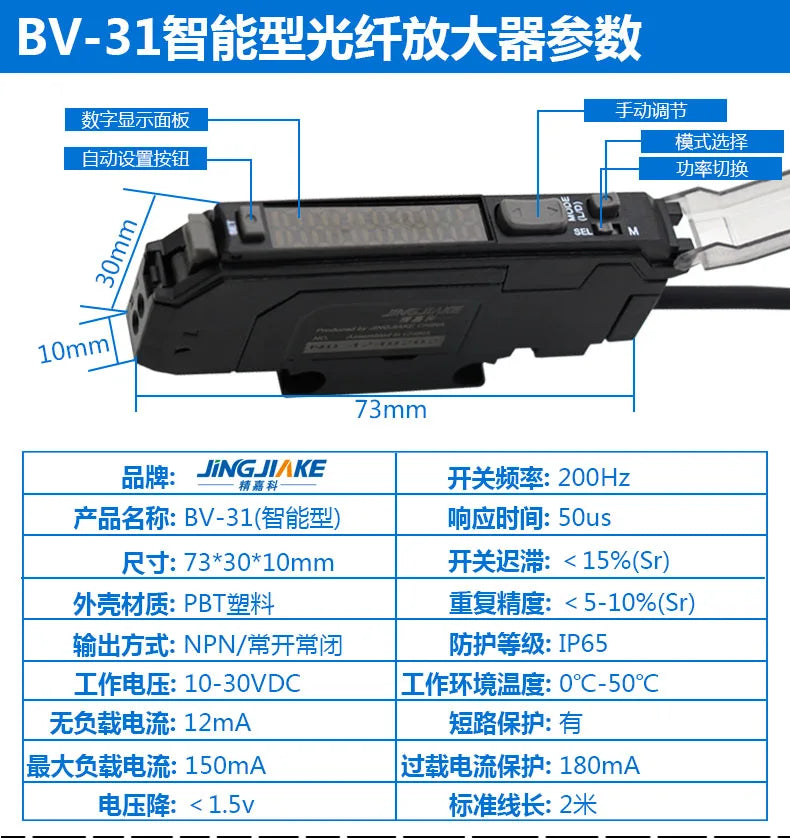 Dual Digital Display Fiber Amplifier BV-11 31 81 Color Recognition Background Suppression Reflection on Optical Fiber Sensing