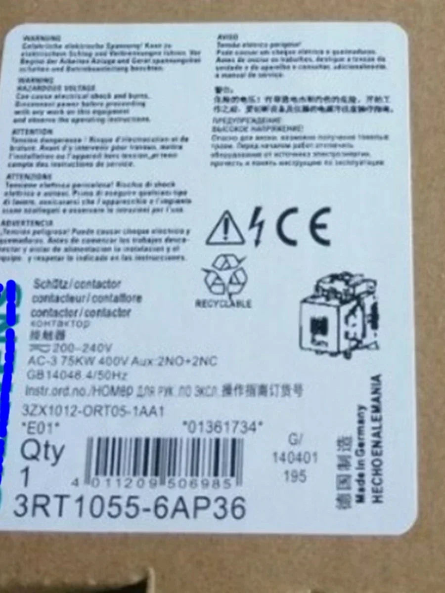 New Original Contactor 3RT1055-6AP36 3RT1055-6..6 220V 150A 3RT1056-6AP36 3RT1055-6AF36 110V