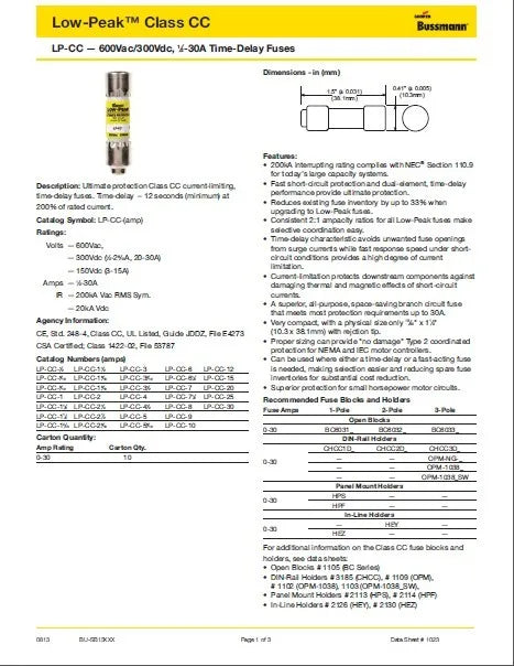 10pcs LP-CC-30 LOW PEAK Class CC Time-delay Fuse 30A600V Car  Cartridge Auto Fuse Fusible LP-CC30 LPCC-30