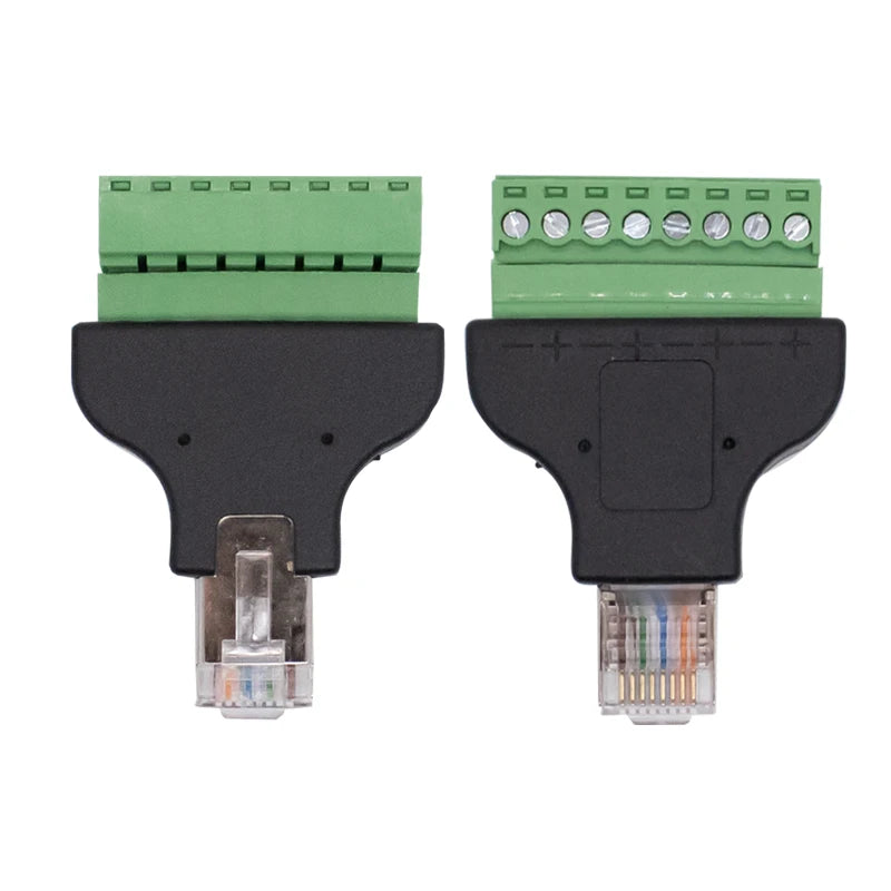 2pcs Network Cable Extender 8P8C RJ45 Female Connector To 8-PIN Terminal No Soldering Green Network Wiring Terminal