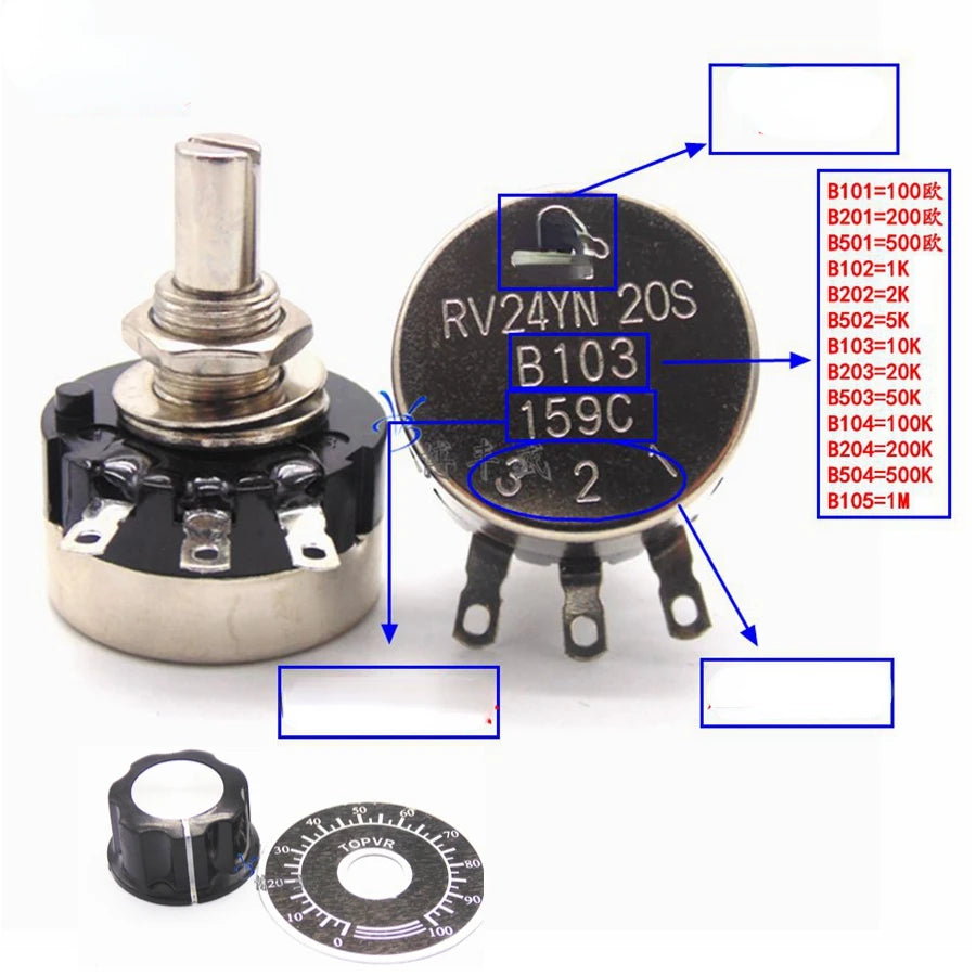 10pcs Single Turn Potentiometer RV24YN20S B102 B202 B502 B103 B203 B503 B104 Original Stock