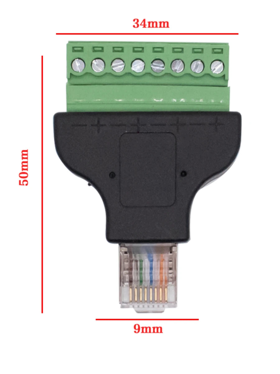 2pcs Network Cable Extender 8P8C RJ45 Female Connector To 8-PIN Terminal No Soldering Green Network Wiring Terminal