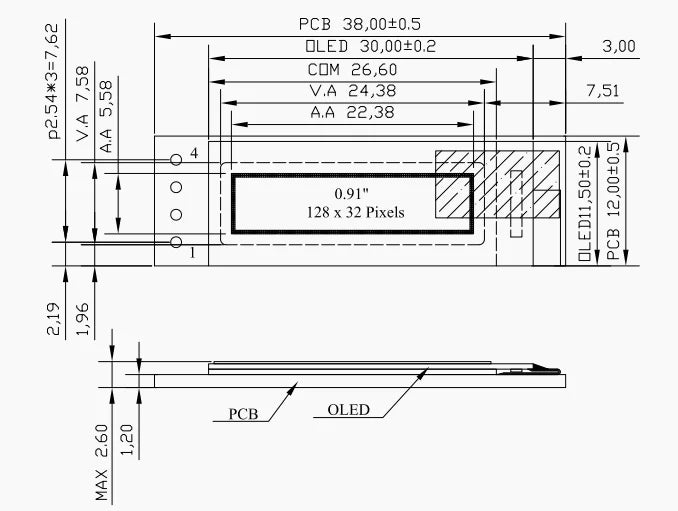 10pcs 0.91 Inch Oled Display 128x32 White Light OLED LCD Module IIC HD High Brightness Wide Viewing Angle